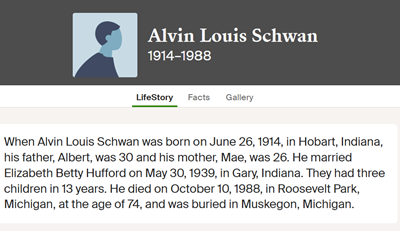 Alvin Schwan life info, Class of 1932