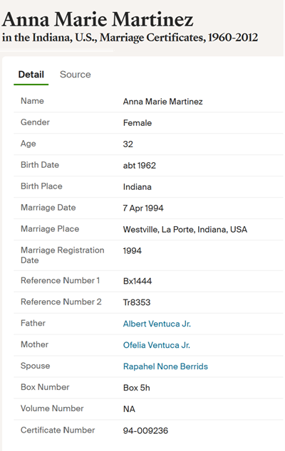 Anna Ventura Martinez Berrios marriage info, Class of 1980