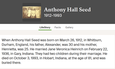 Anthony Seed marriage info, Class of 1933