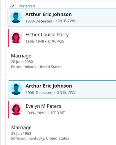 Arthur Johnson marriage info, Class of 1925