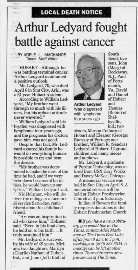 Article about Arthur Ledyard