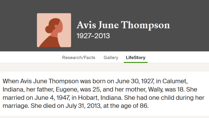 Avis Thompson Truitt Hamilton life info, Class of 1945