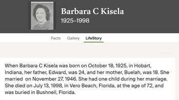 Barbara Kisela Preston life info, Class of 1945