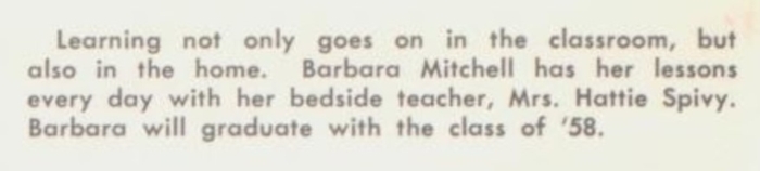 Barbara Mitchell caption in 1958 HHS Memories yearbook