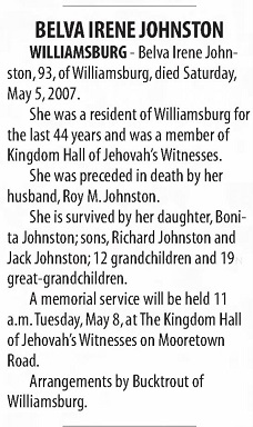 Belva Jeffrey Johnston article, Class of 1931
