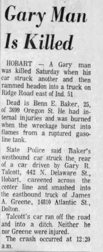 Benn Baker obituary article, Class of 1960