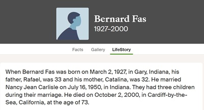 Bernard Fas life info, Class of 1946