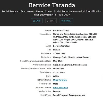 Bernice Taranda Winslow, Class of 1946