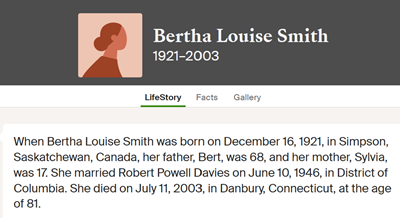 Bertha Smith Calvert Davies life info, Class of 1939