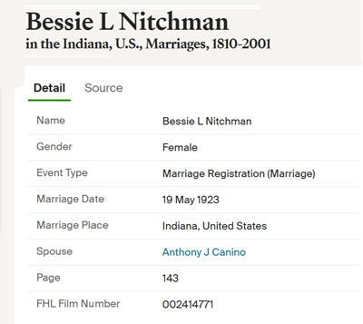 Bessie Nitchman Canino Baird, Class of 1923