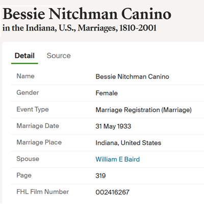 Bessie Nitchman Canino Baird, Class of 1923