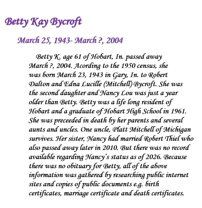 Betty Bycroft obit, Class of 1961
