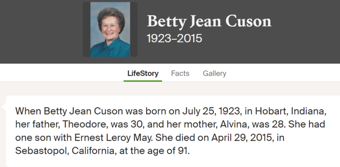 Betty Cuson May, Class of 1941