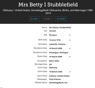 Betty Mattix Stubblefield life info, Class of 1936