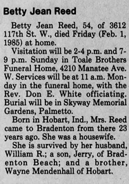 Betty Mendenhall Reed obit, Class of 1948