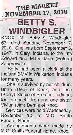 Betty Zaborowski obituary article, Class of 1965