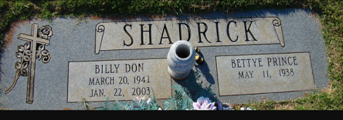 Betty Prince Shadrick gravestone, Class of 1956