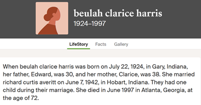 Beulah Harris Averitt marriage info, Class of 1942