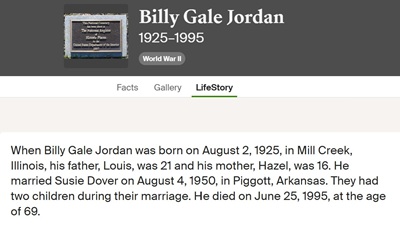 Billy Jordan marriage info, Class of 1942