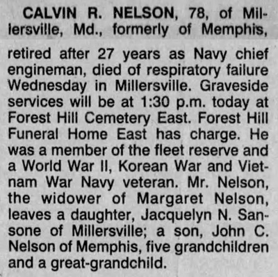 Calvin Nelson obit, Class of 1936