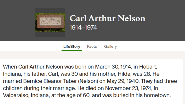 Carl Arthur Nelson life info, Class of 1931