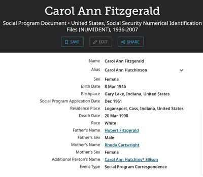 Carol Fitzgerald Hutchinson life info, Class of 1963