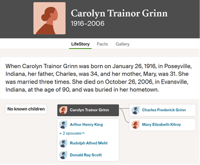 Carolyn Grinn King, Mehl, Scott gravestone, Class of 1934