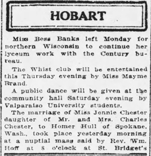 Catherine "Jennie" Chester Hull wedding notice, Class of 1916