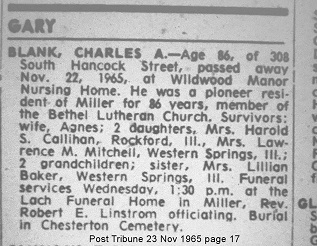 Charles Blank obituary, Class of 1899