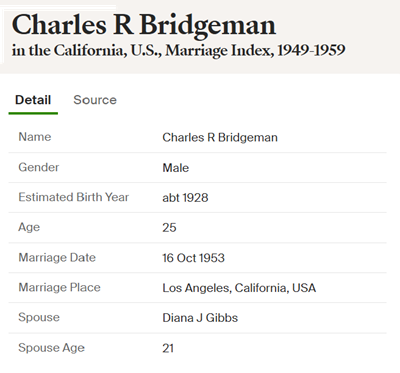 Charles Bridgeman marriage info, Class of 1945