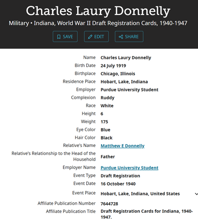 Charles Donnelly military info, Class of 1938