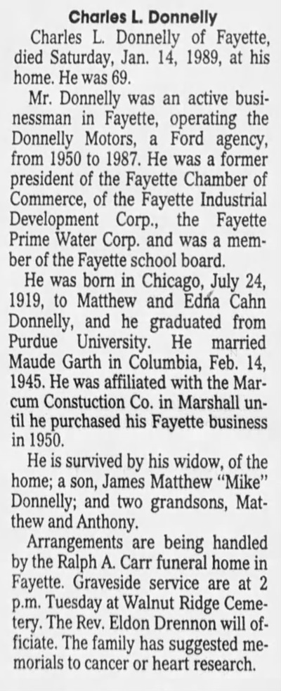 Charles Donnelly obit, Class of 1938