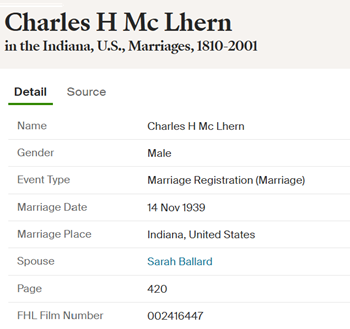 Charles Haywood McLhern marriage info, Class of 193