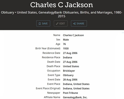 Charles Jackson life info, Class of 1946