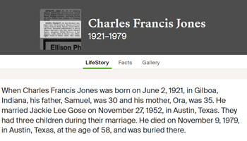 Charles Jones life info, Class of 1939