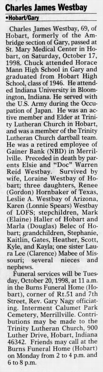 Charles Westbay obit, Class of 1946