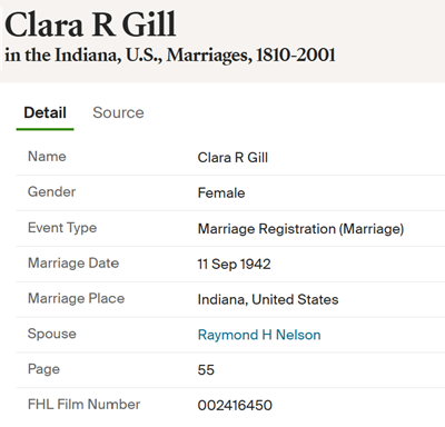 Clara Gill Nelson marriage info, Class of 1933