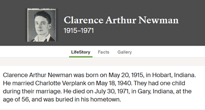 Clarence Newman marriage info, Class of 1933