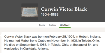 Corwin Black life into, Class of 1922