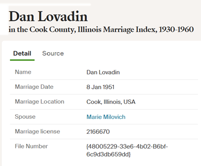 Dan Lovadinovich marriage info, Class of 1944