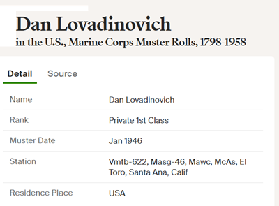 Dan Lovadinovich military info, Class of 1944