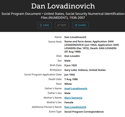 Dan Lovadinovich name change info, Class of 1944