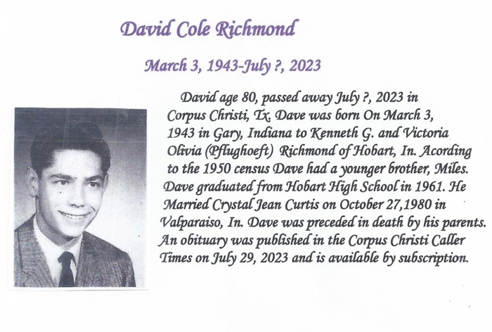 David Cole Richmond obit, Class of 1961