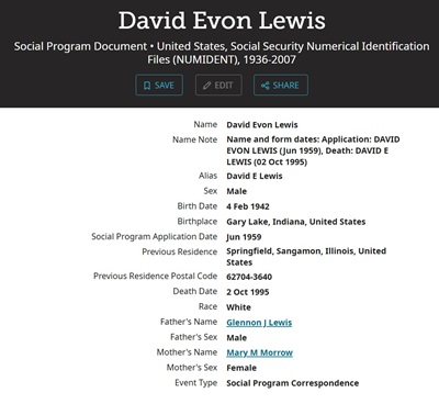 David Lewis life info, Class of 1960