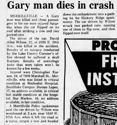 David Wilson obit article, Class of 1986