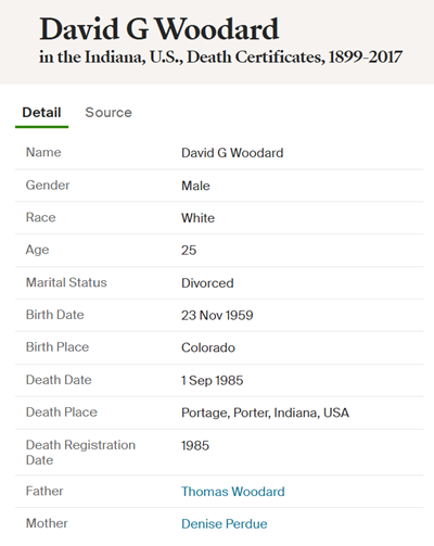 David Woodard death cert info, Class of 1979