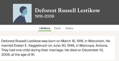 DeForest Lestikow life info, Class of 1936