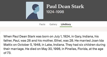 Dean Paul Stark life info, Class of 1943