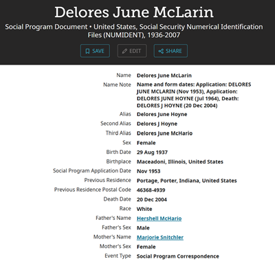Delores McLarin Hoyne life info, Class of 1956