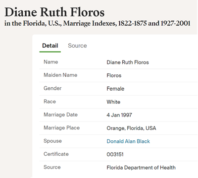 Diane Floros Black marriage info, Class of 1981